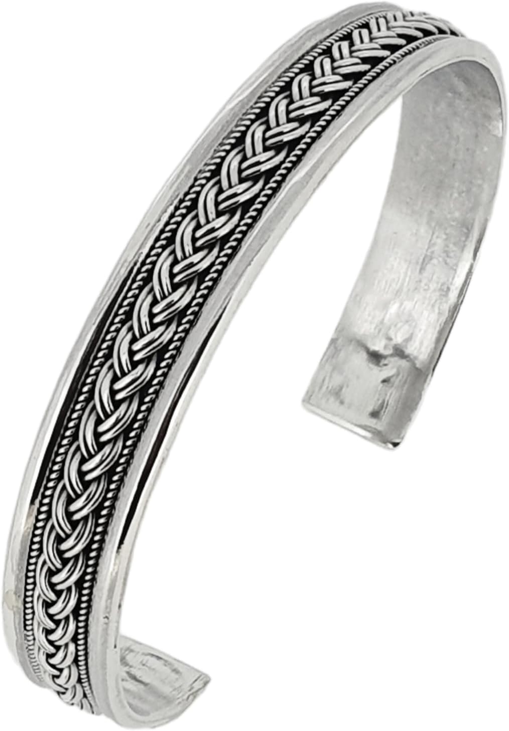 10mm Men's Silver Bracelet Bangle - Stylish Open Cuff Design
