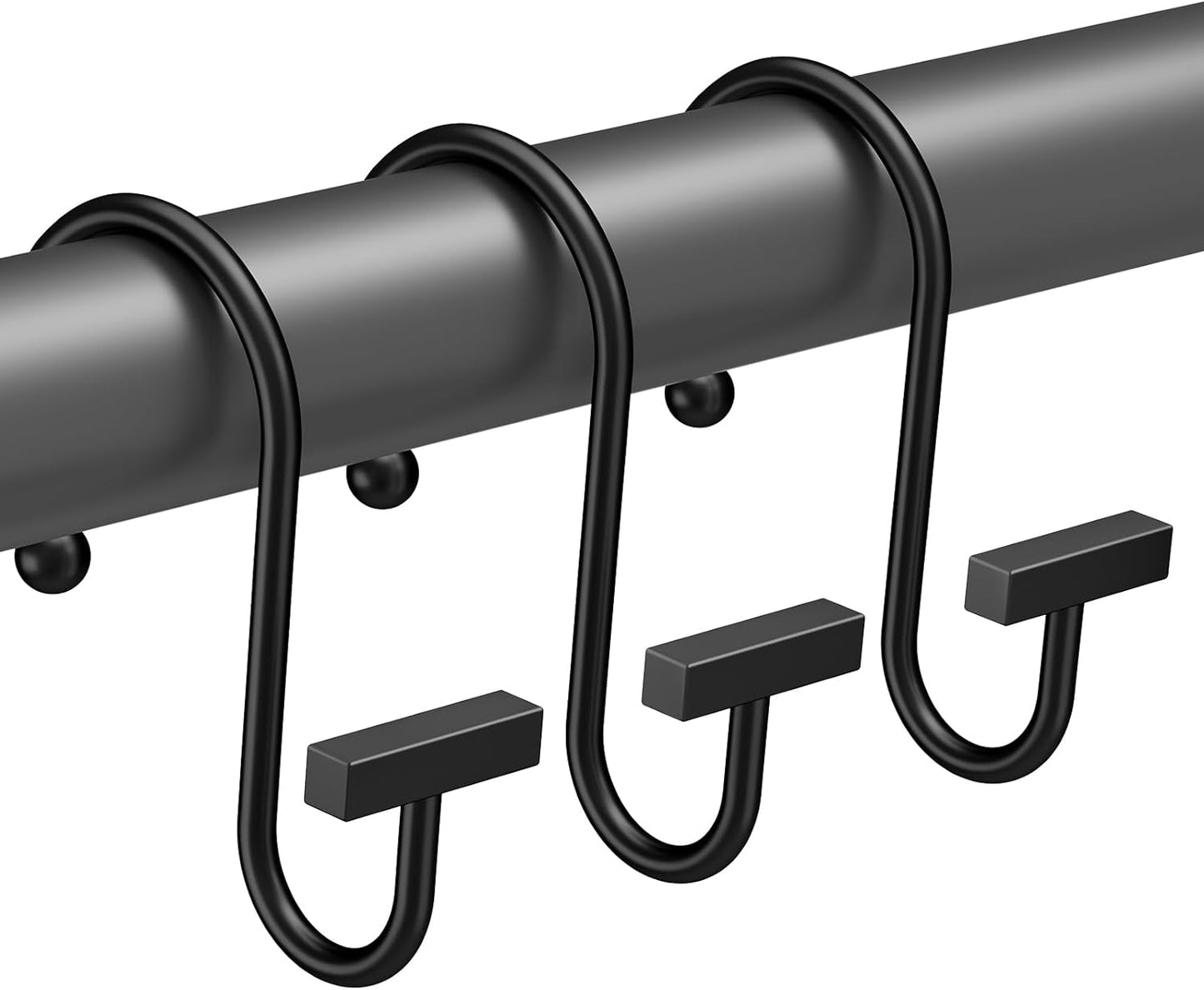 Rust-Proof Black Shower Hooks, Elegant T-Bar Design - 12PCS