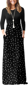 Women Long Sleeve Casual Round Neck Maxi Dress with Pockets GRECERELLE