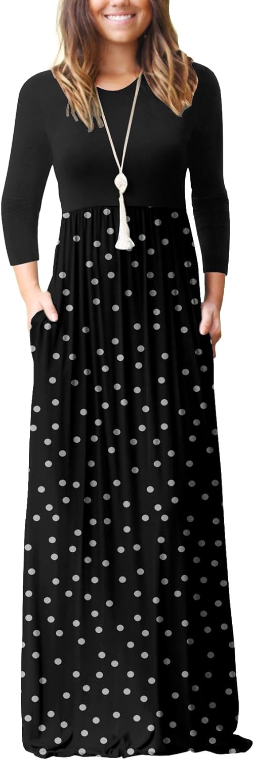 GRECERELLE Women Long Sleeve Casual Maxi Dress with Pockets