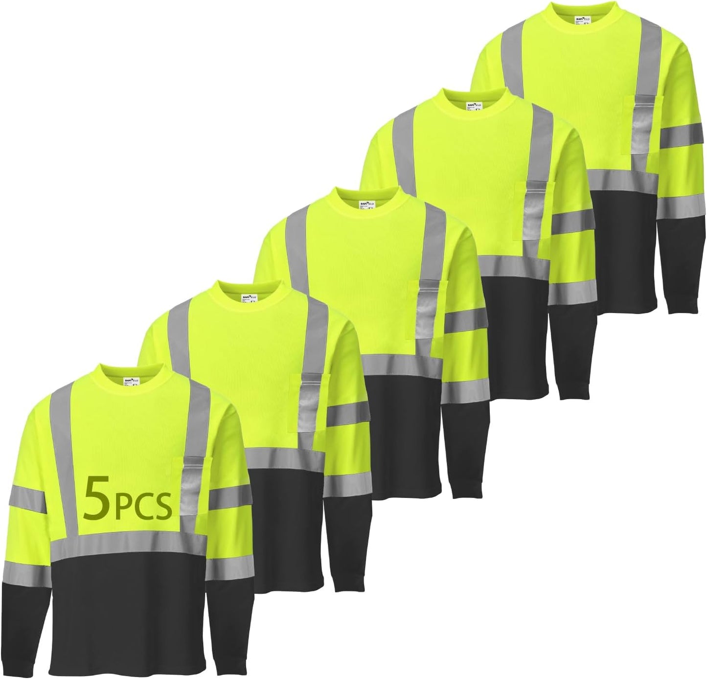 Hi Vis Safety Shirts for Men Reflective Work T-Shirt 5 Pack