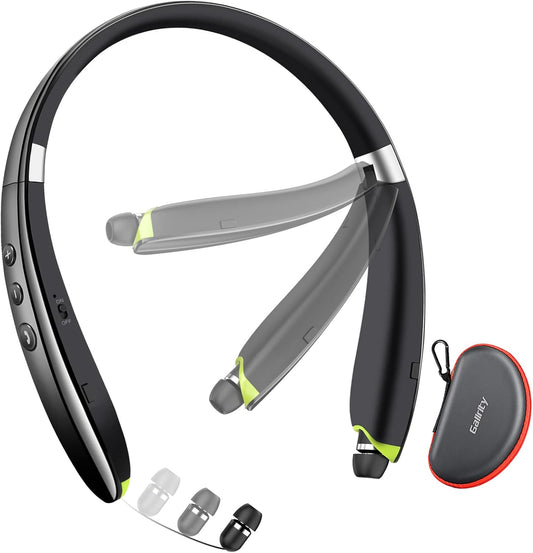 Galirity Neckband Bluetooth Headset: Retractable Earbuds, Noise Cancelling, Foldable Design