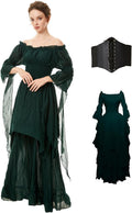 Women Medieval Victorian Off Shoulder Dress - Gothic Renaissance long
