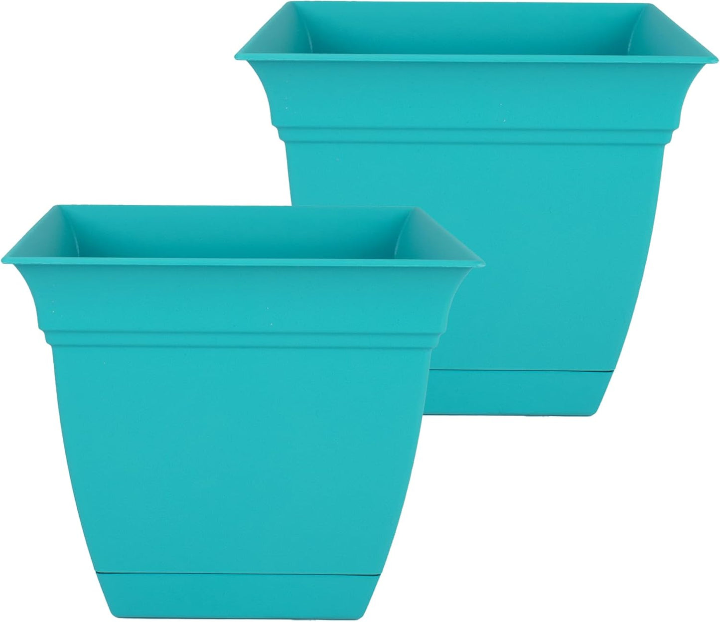 Eclipse Square Plastic Planter with Attached Saucer - 12in Teal