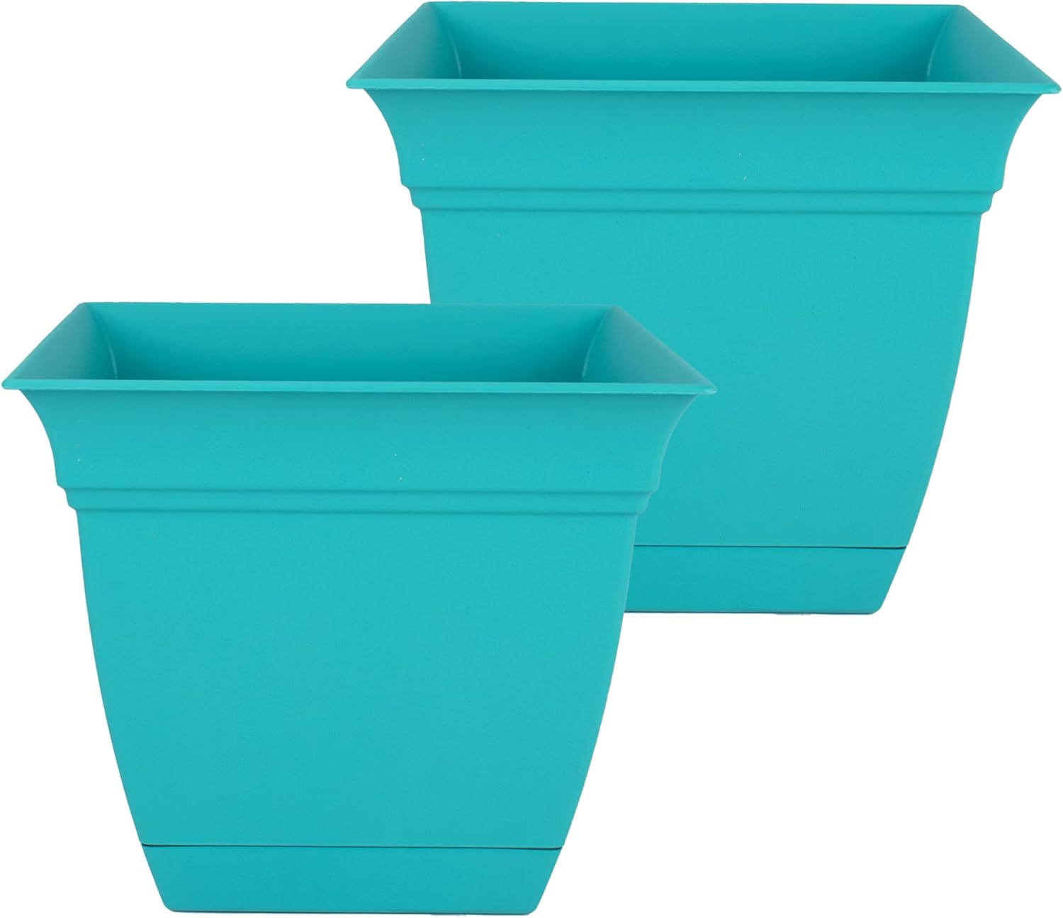 Eclipse Square Plastic Planter with Attached Saucer - 12in Teal