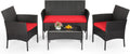 4-Piece Patio Furniture Set - Comfortable Red Rattan Conversation Set