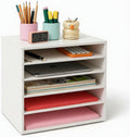 Paper Organizer Wood Desktop File Sorter with Adjustable Shelves