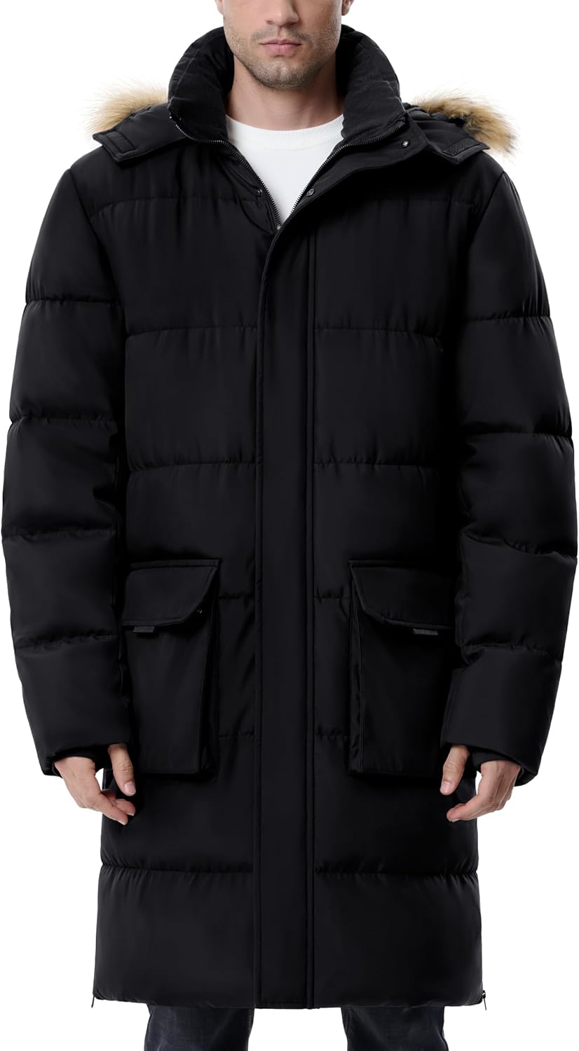 Mens Extra Long Winter Jacket Puffer Coats for Cold Weather