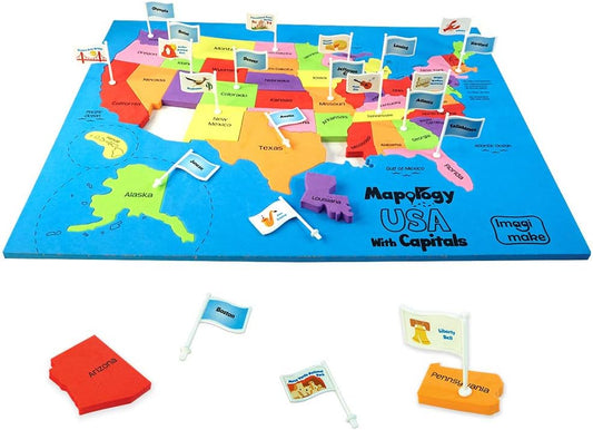 USA Mapology Puzzle | Educational States & Capitals | Ages 5-13 | By Imagimake