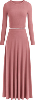 PRETTYGARDEN Ribbed Knit 2-Piece Skirt Set - Flowy Maxi Match