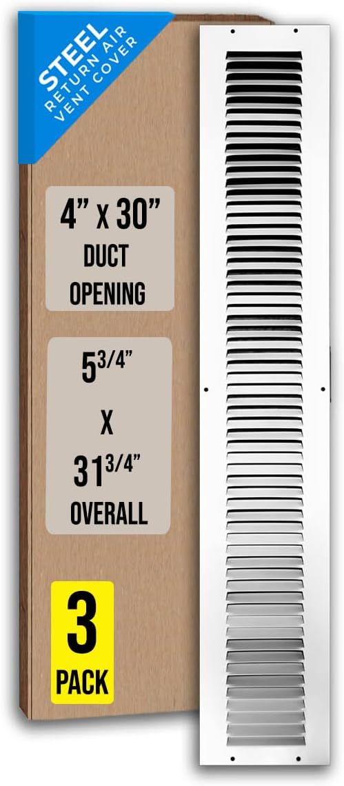 3 Pack Steel Return Air Grille for 4x30 Duct Opening