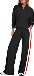 Women 2 Piece Outfits Wide Leg Pants Lounge Set - Travel Ready Fabric