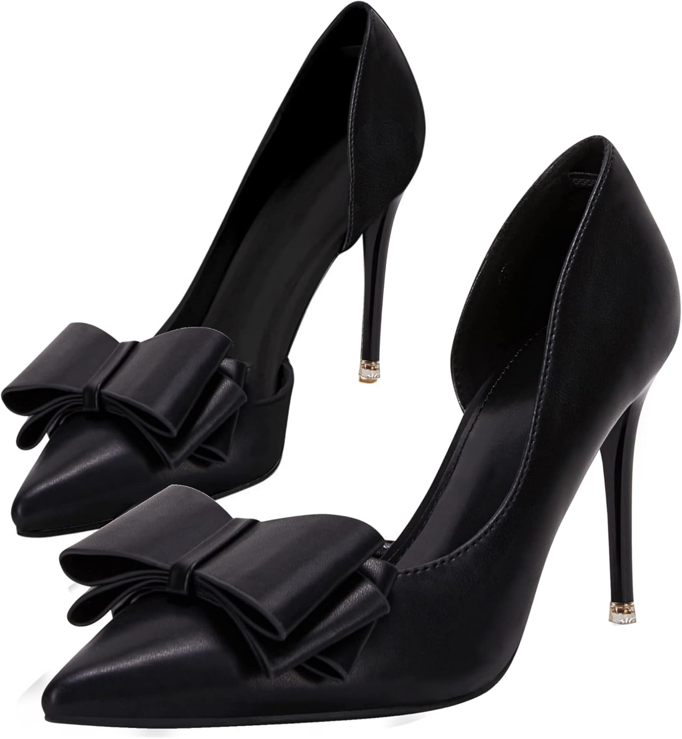 Womens Bow Heels Closed Pointed Toe Stiletto Wedding Pumps