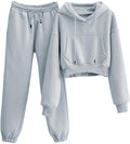 Womens Fleece 2 Piece Outfits Sweatsuit Crop Hooded Pullover Jogger