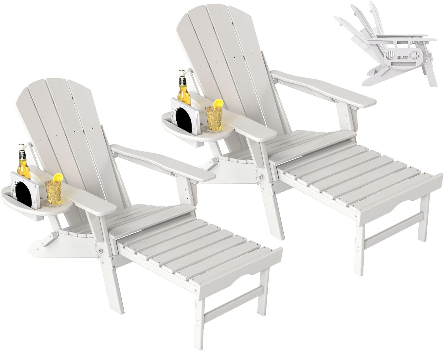 Adjustable Adirondack Chair Set with Retractable Ottoman for Comfort