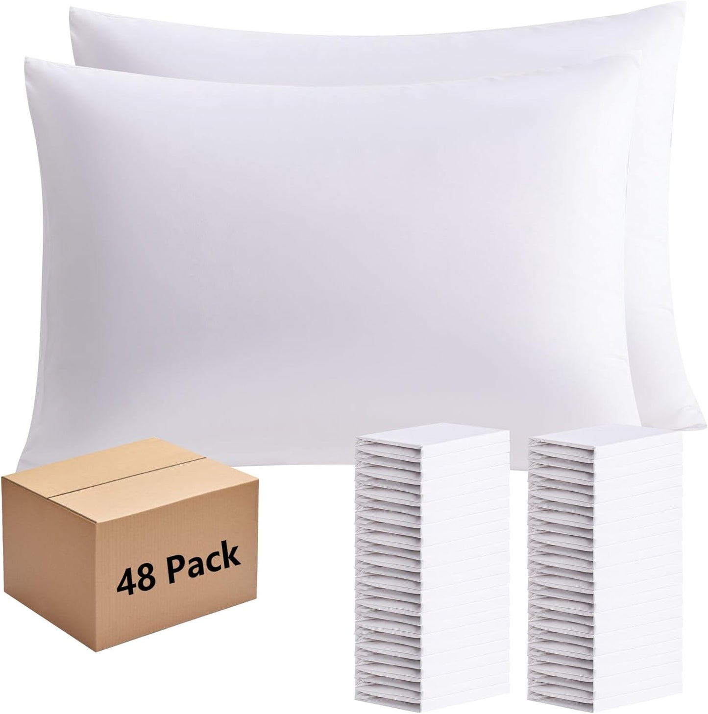 White Pillowcases Queen Size 48 Pack for Hotels and Rentals