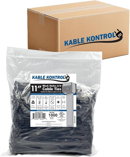 Kable Kontrol 11 Inch Black Cable Zip Ties - 8000 Pcs Bulk Pack