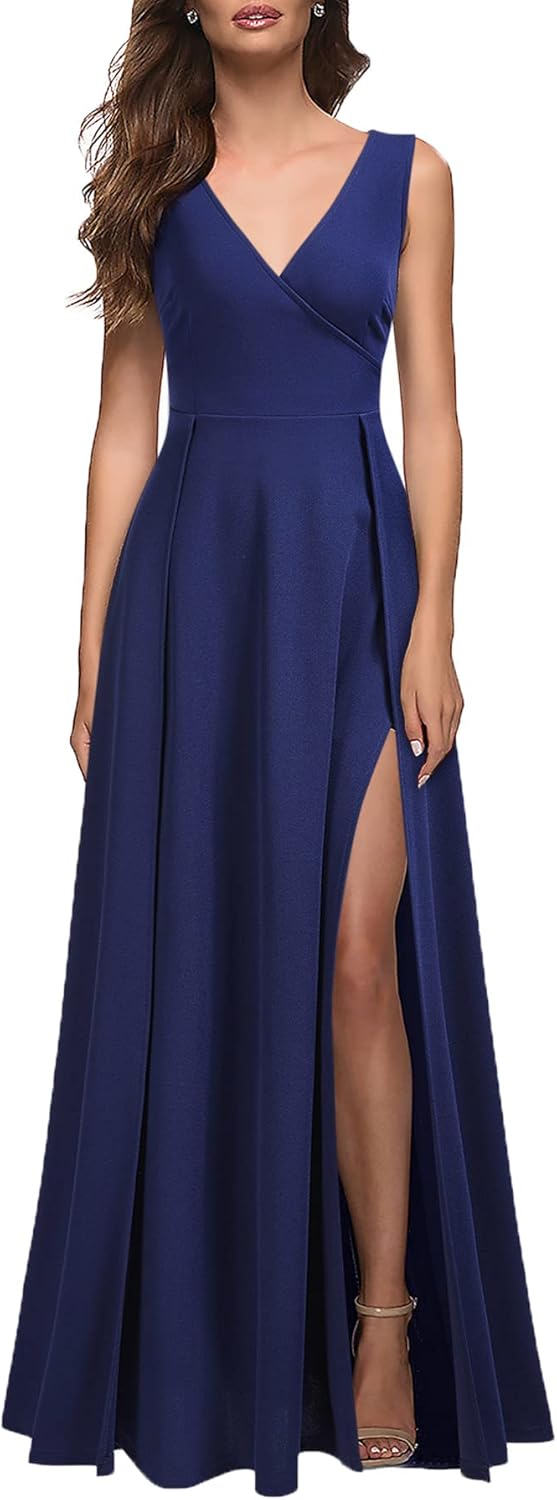 MUSHARE Women's V Neck Sleeveless Split Formal Dress for All Occasions