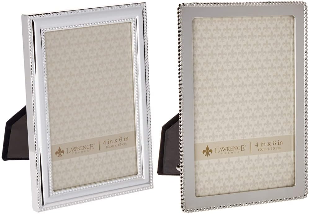 Elegant Silver-Plated Picture Frames with Beaded Design and Velvet