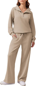 PINSPARK 2 Piece Sweatsuit Set for Women - Oversized Half Zip