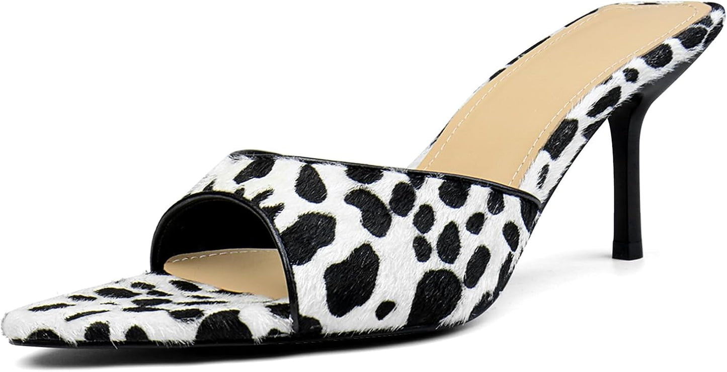 Chic Leopard Kitten Heels for Women Open Toe Mule Heels