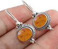 Solid 925 Sterling Silver Amber Dangle Earrings - Hypoallergenic Gift