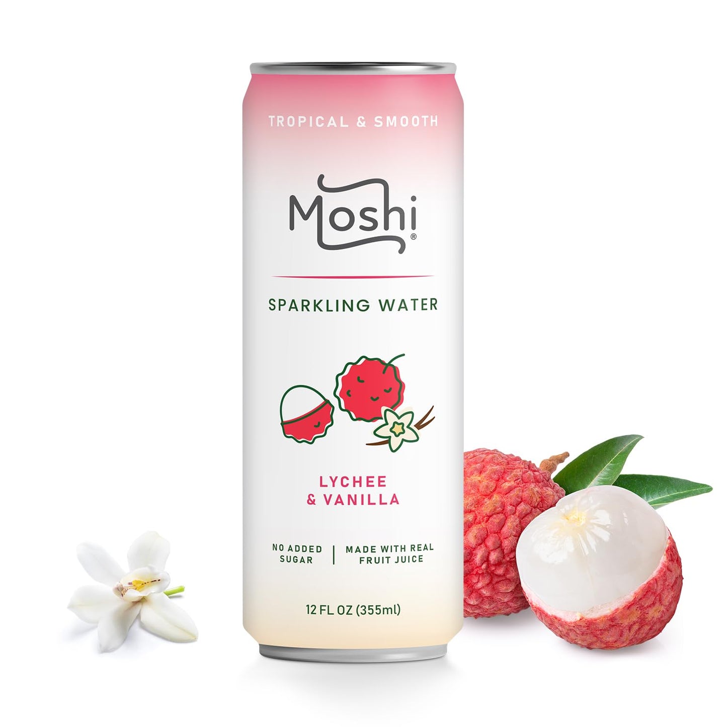 Moshi Asian Flavored Sparkling Water - Lychee & Vanilla 12 Pack