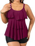 Plus Size Tankini Swimsuit with Shorts - Tummy Control Two Piece Shoes