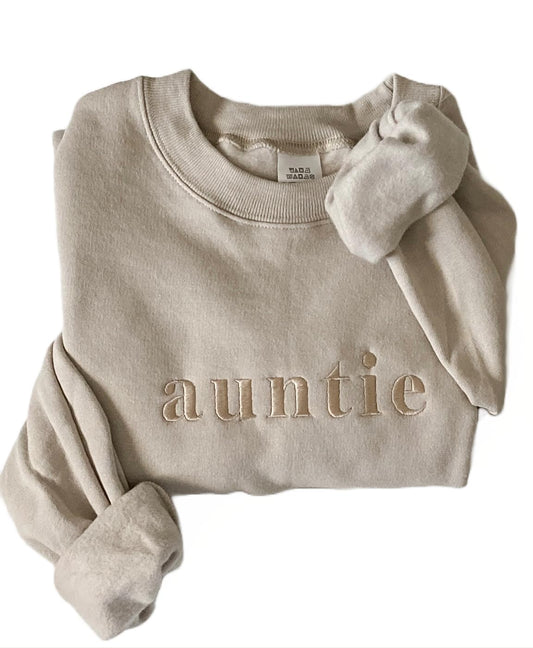 Cozy Handmade Auntie Crewneck - Embroidered (M, Sand)