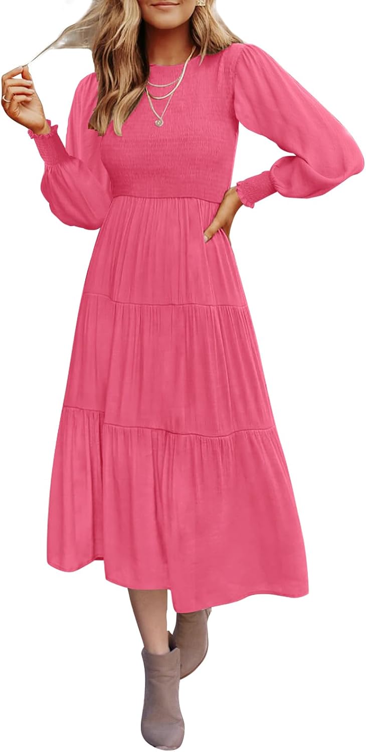 ZESICA Women's Casual Long Sleeve Midi Dress for Every Occasion