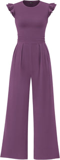 Summer Jumpsuits for Women Rib Knit Crew Neck - Dressy Ruffle Cap