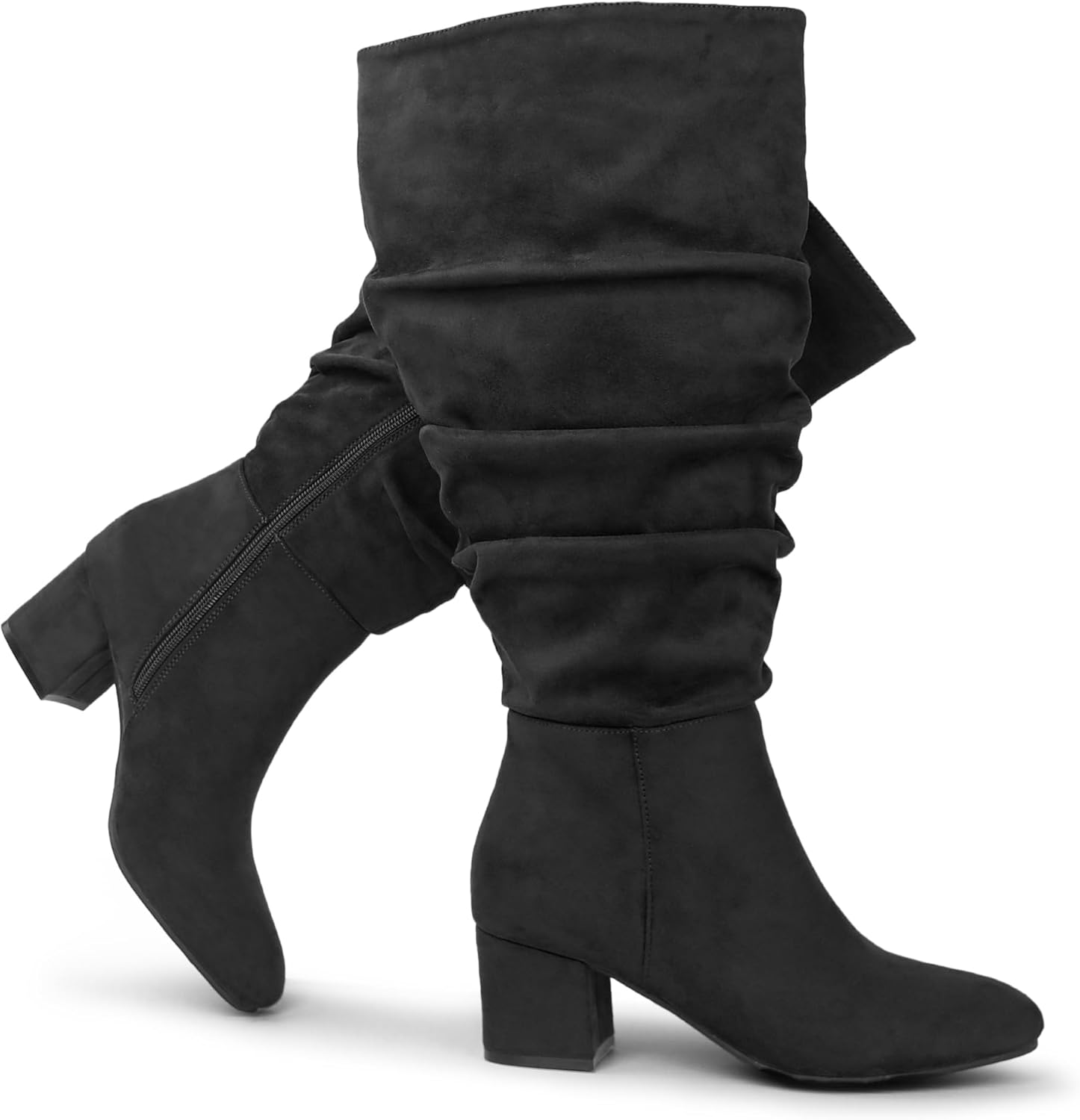 Women's Extra Wide Calf Slouchy Suede Boots with Block Heel