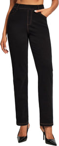Straight Leg Jeans for Women Pull On Stretchy High Waisted - Easy Fit