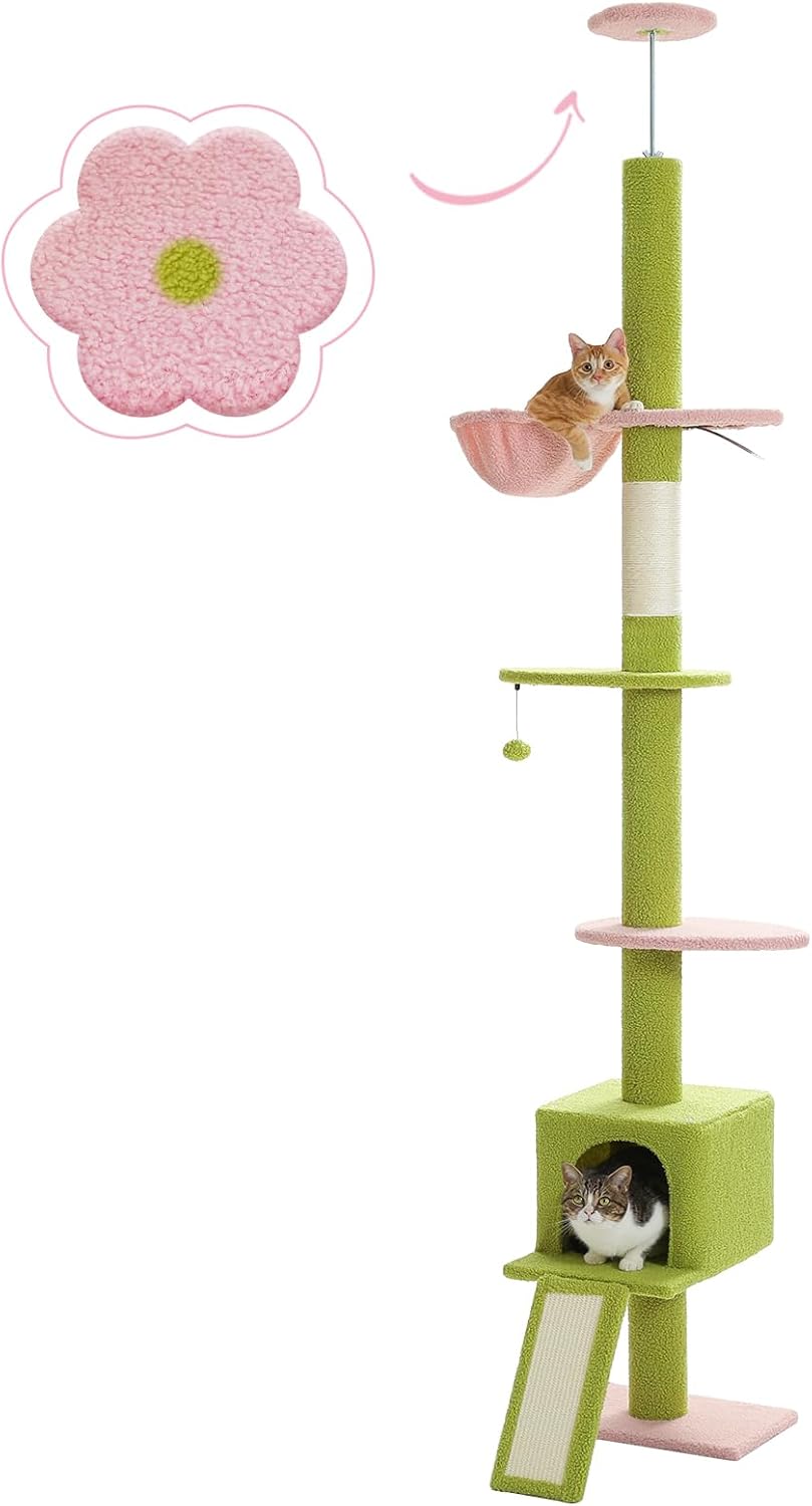 PETEPELA Floor to Ceiling Cat Tree with Adjustable Height Design