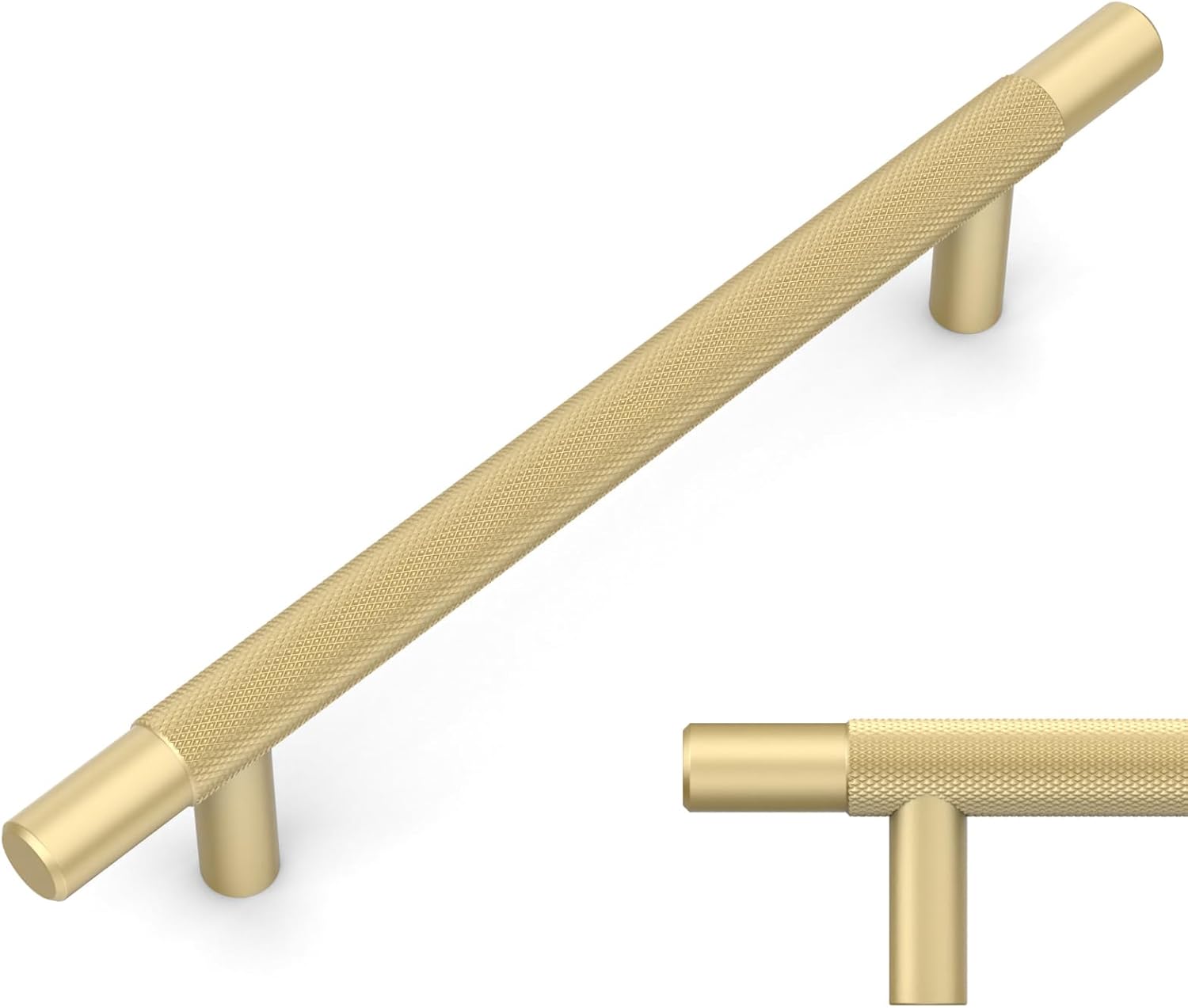 Brushed Gold Knurled Cabinet Pulls for Kitchen Handles - 10 Pack