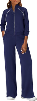 Womens 2 Piece Outfits Sweatsuits Full Zip Jacket and Wide Leg Pants