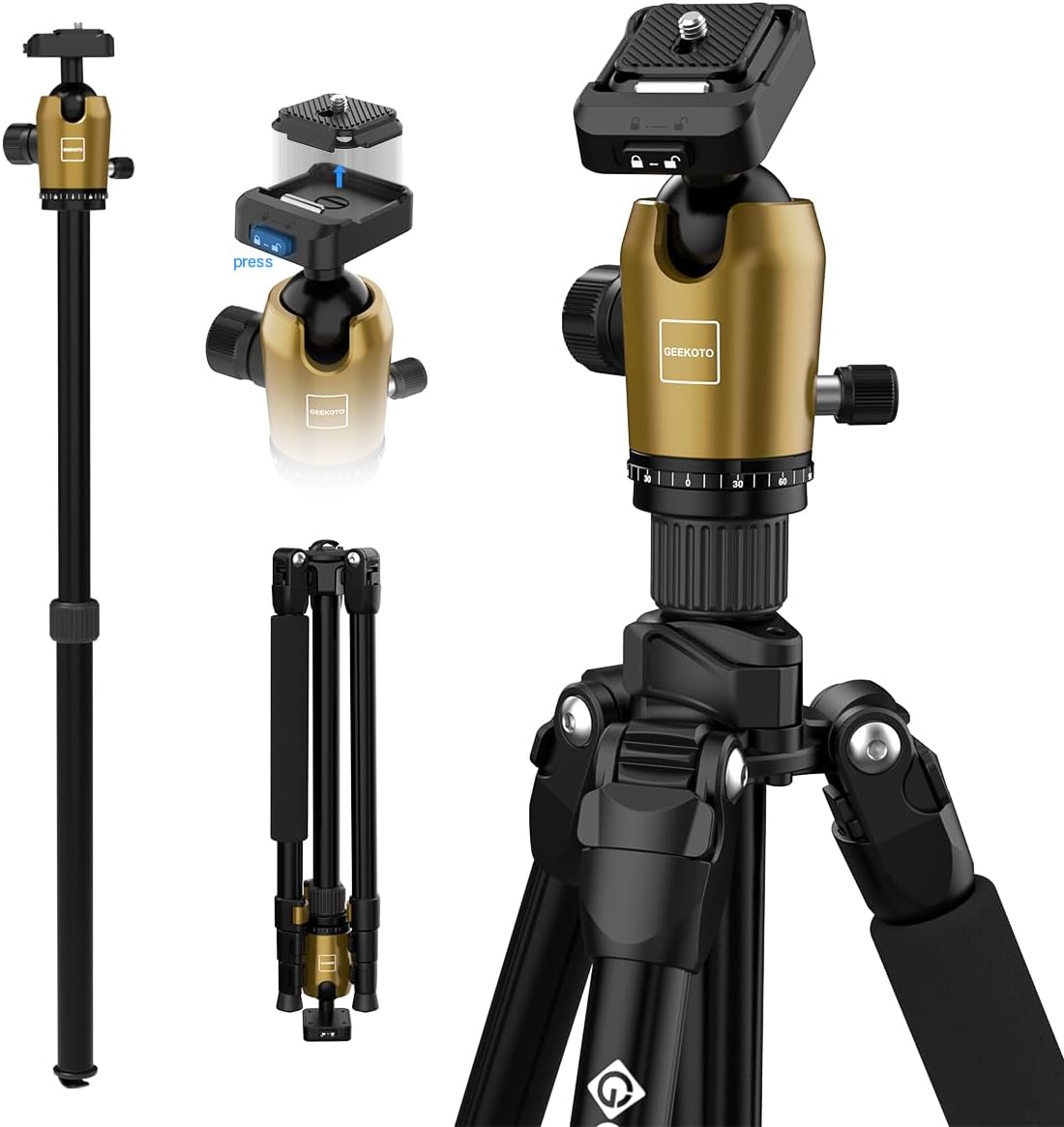 Geekoto 73-Inch Camera Tripod for Lightweight Outdoor Photography