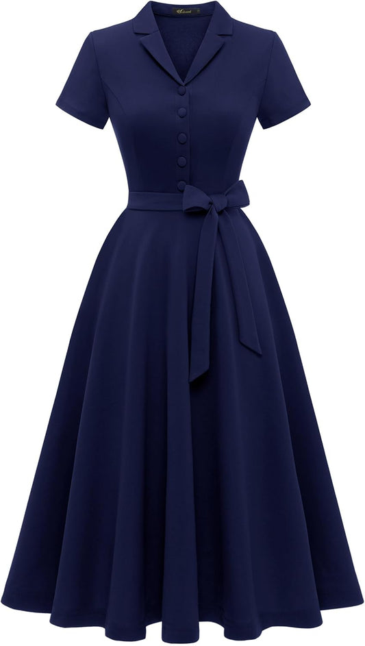 Vintage Tea Dress for Women - Short Sleeve Cocktail Party Style