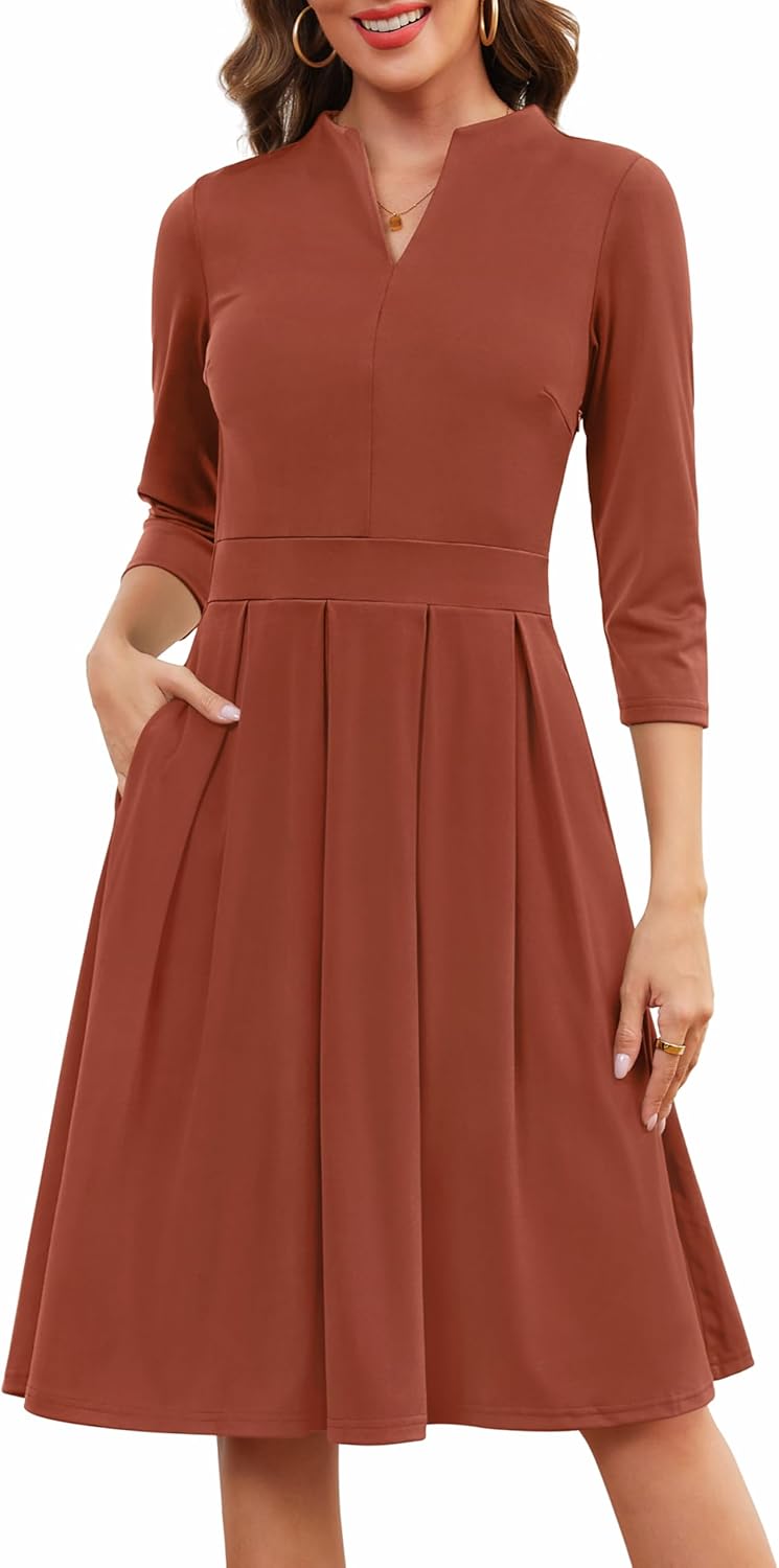 Zattcas Women 3/4 Sleeve Vneck Fall Dress for Business Casual