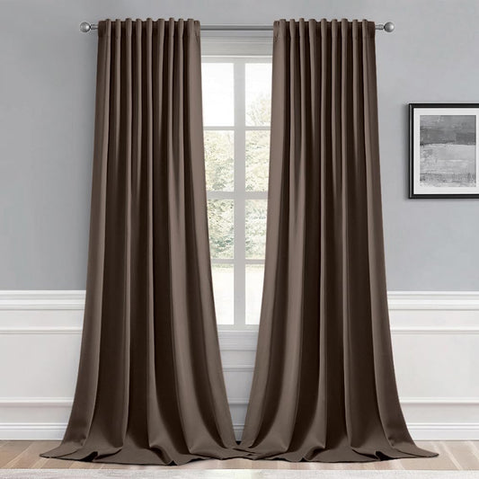 MIULEE Chocolate Brown Back Tab Blackout Curtain Set 96 Inch