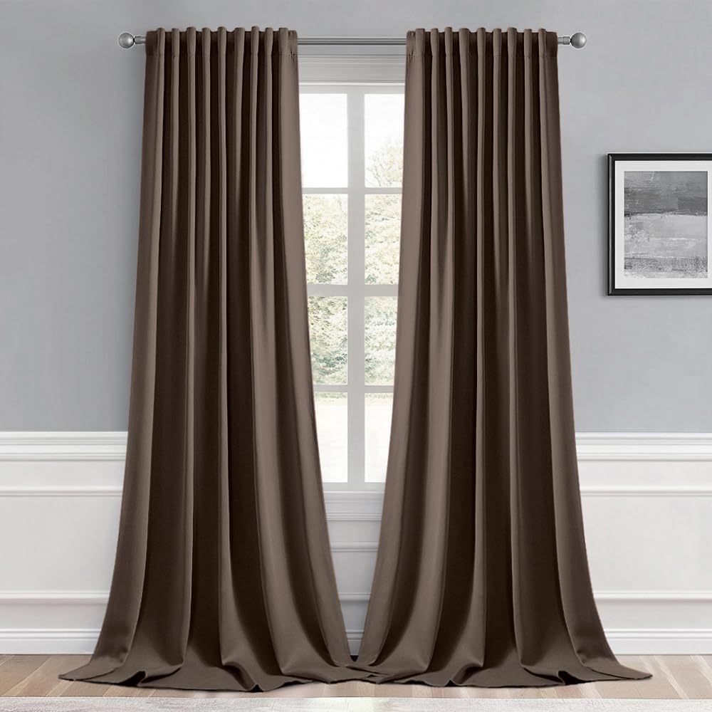 MIULEE Chocolate Brown Back Tab Blackout Curtains for Home