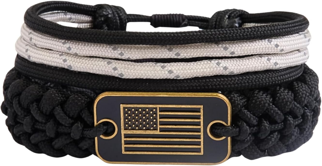 Adjustable Paracord Bracelet with USA Flag Charm - VIKENNIA