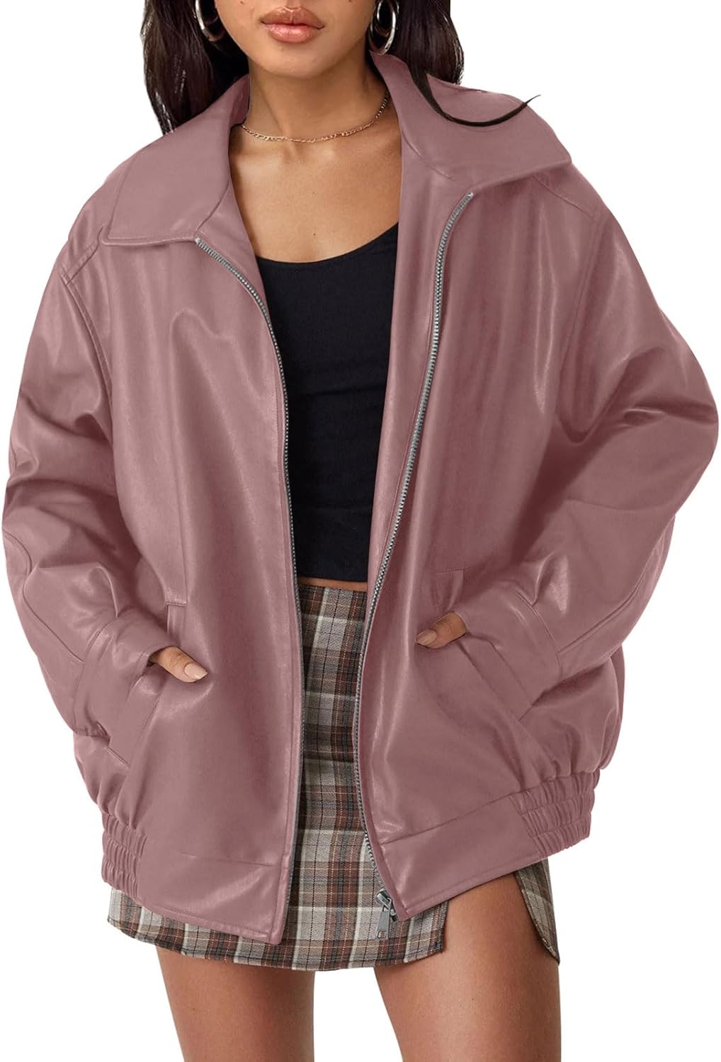 Oversized Faux Leather Jacket for Women - Trendy Fall Fashion