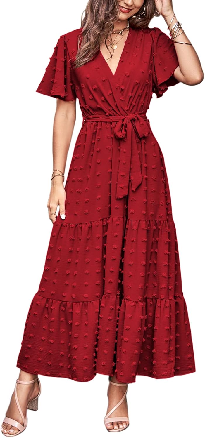 MASCOMODA Womens Summer Swiss Dot Maxi Dress for Weddings