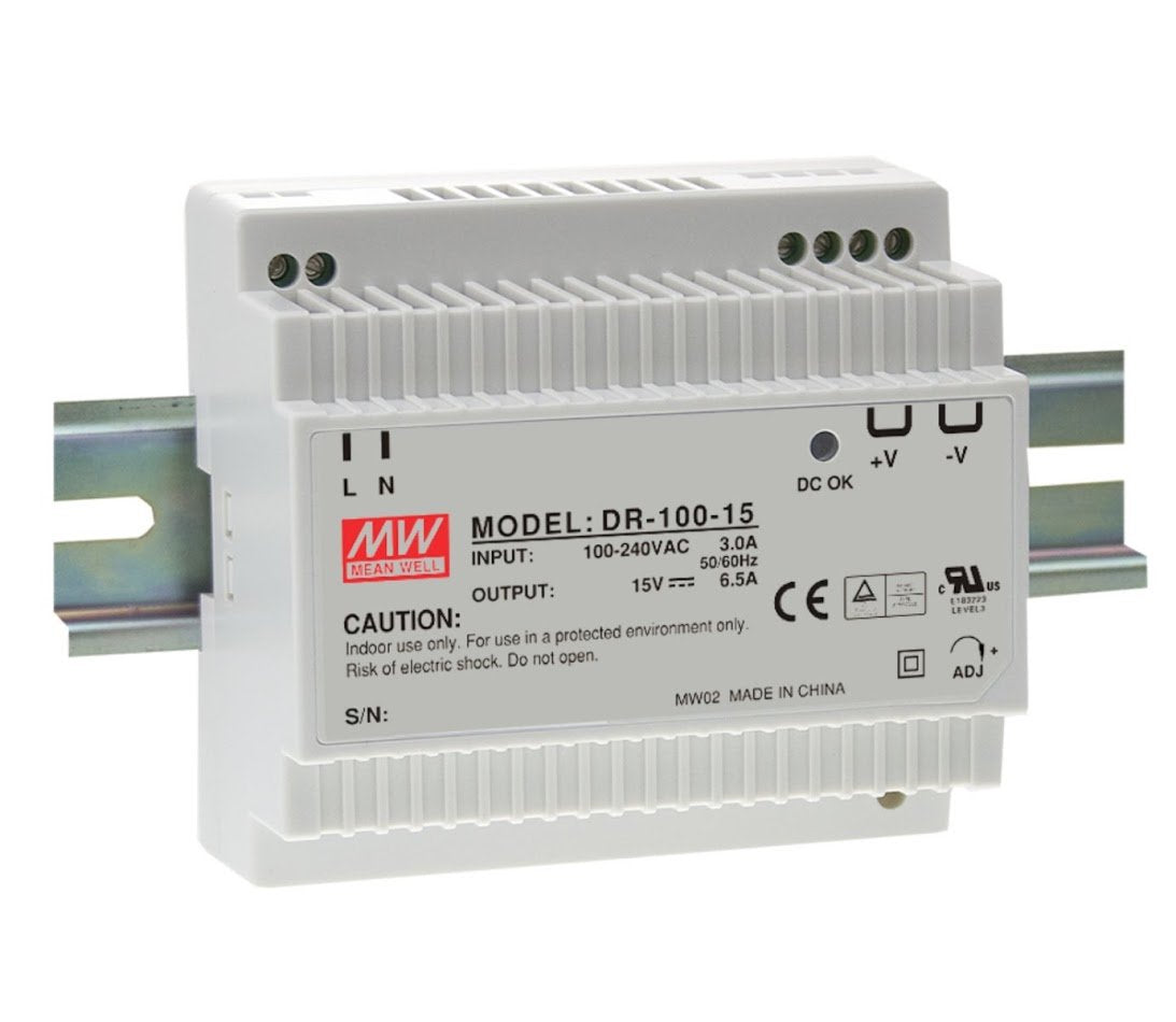 DIN Rail Power Supply 97.5W 15V 6.5A DR-100-15 Meanwell