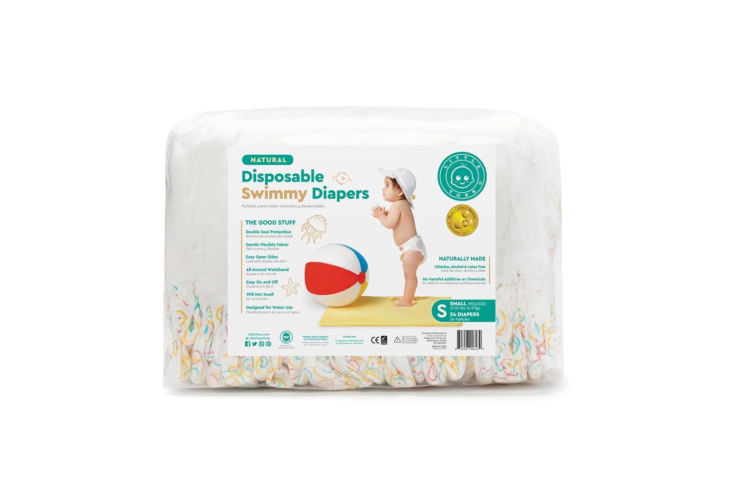 24-Pack Little Toes Swimmy Diapers - Natural & Disposable