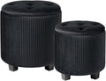 Big Round Velvet Storage Ottomans Set of 2 Black - Larger Size, 300 lb