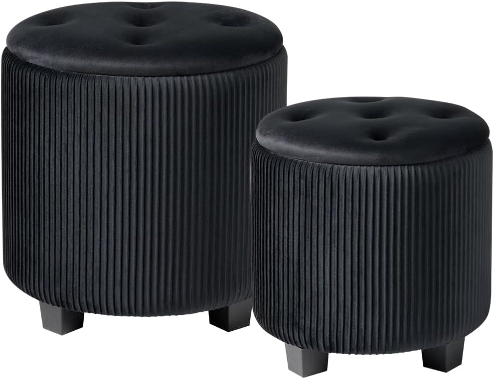 Big Round Ottoman with Storage Set of 2 for Living Room