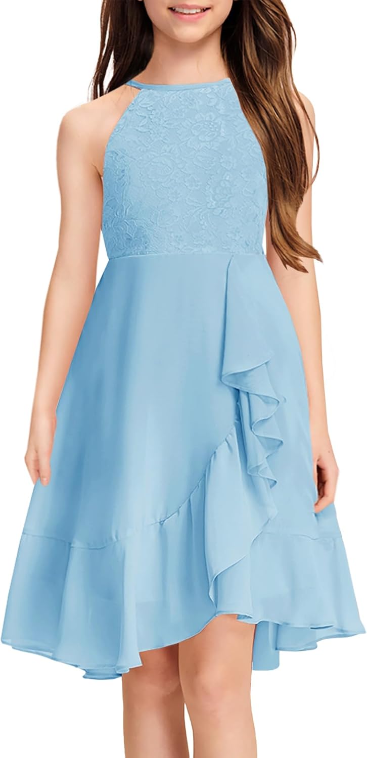 Girls Lace Flower Ruffle Dress for Weddings and Special Occasions