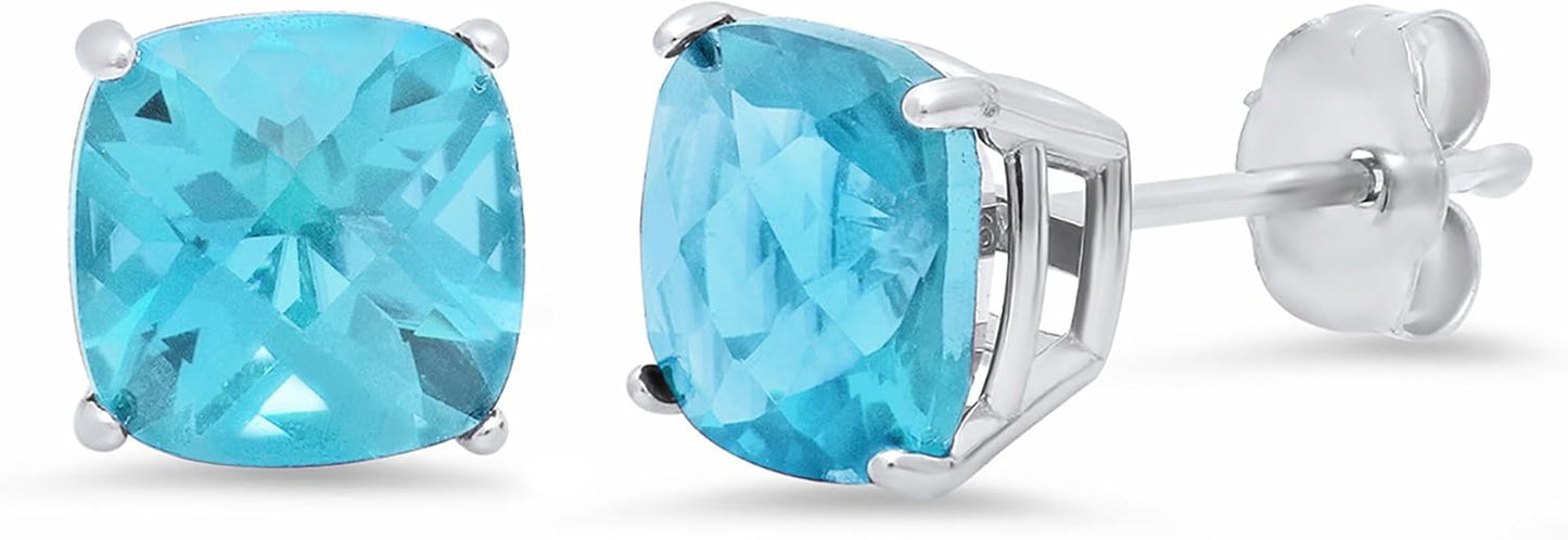 14k White or Yellow Gold Cushion-Cut December Birthstone Earrings